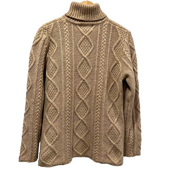 Eddie Bauer Sweaters - Eddie Bauer Collectibles Cable Knit Turtleneck, Wool Blend, Tan, M